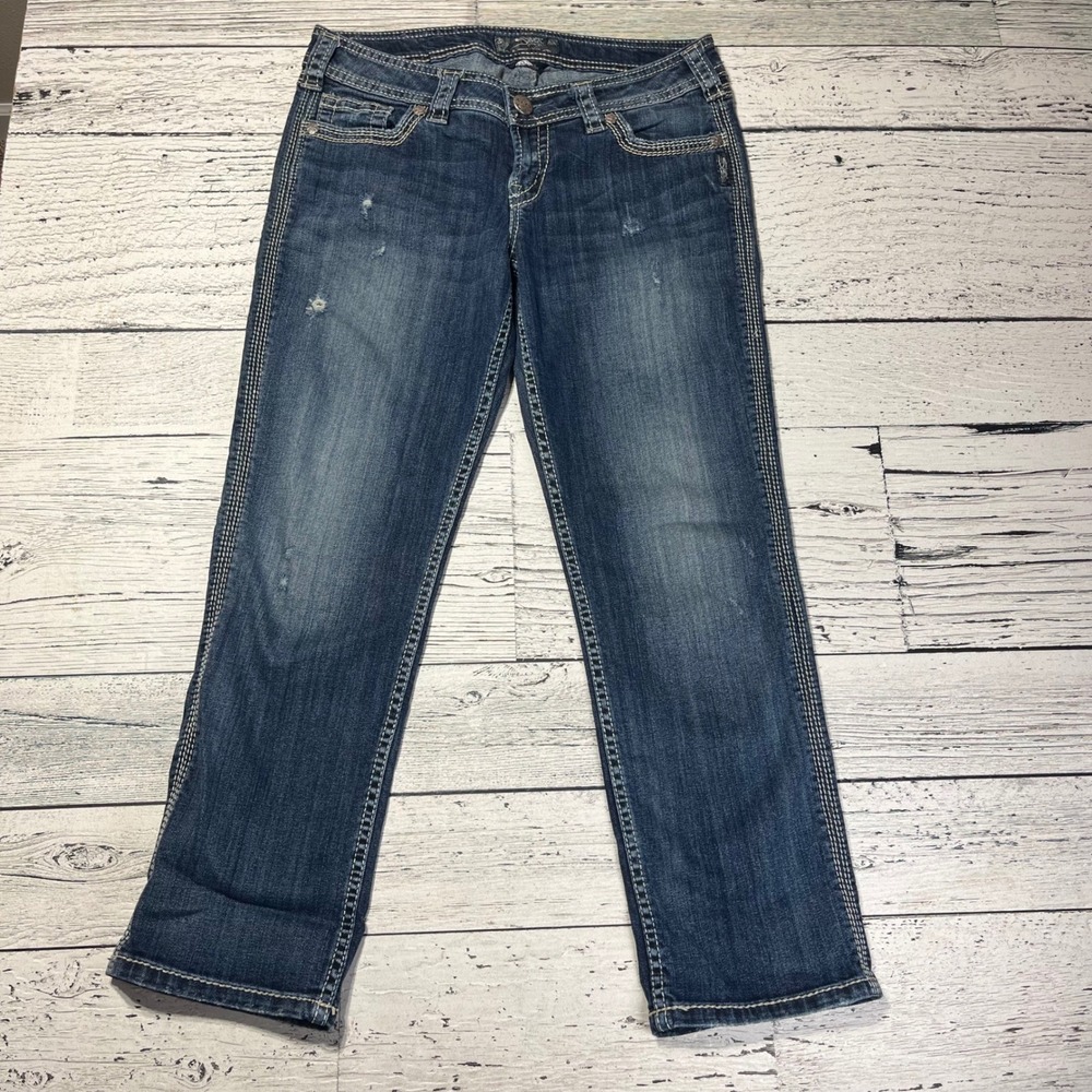 Silver Jeans Co. Women's Twisted Capri Distressed Denim Jeans Size 29